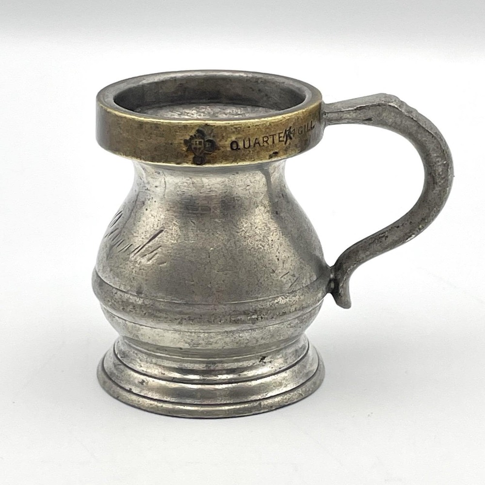 Antique 19th Century Pewter Quarter Gill 1/4 Measure Tankard Mug British Pub